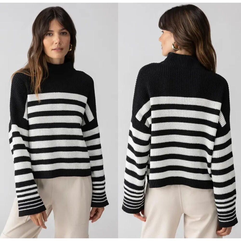 Sanctuary NWT Black & White Striped Mock Neck Stay Cozy Sweater | Size Small
